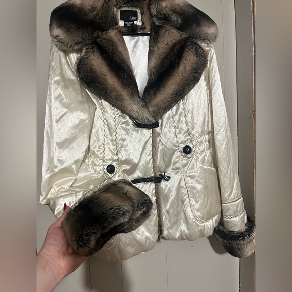 a.n.a Jackets & Blazers - a.n.a Cream Jacket with Brown Faux Fur Trim